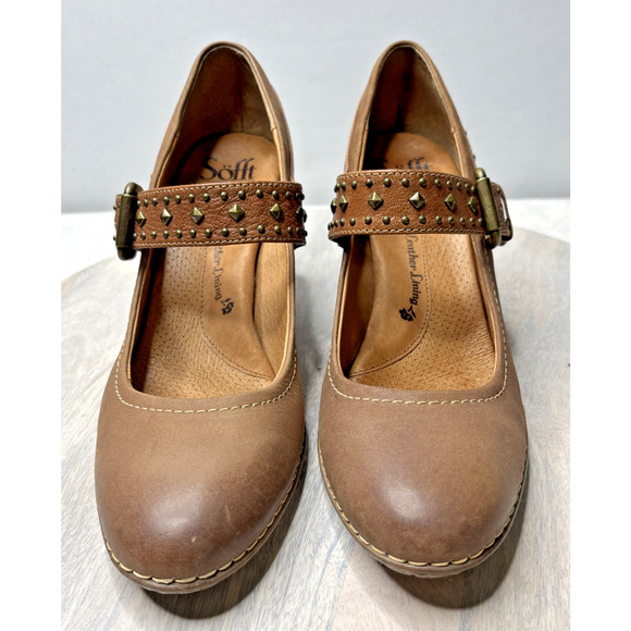 Söfft Brown Leather Studded Mary Jane Wedge Heels Women’s Size 8.5 – Comfort Sho - Picture 2 of 10